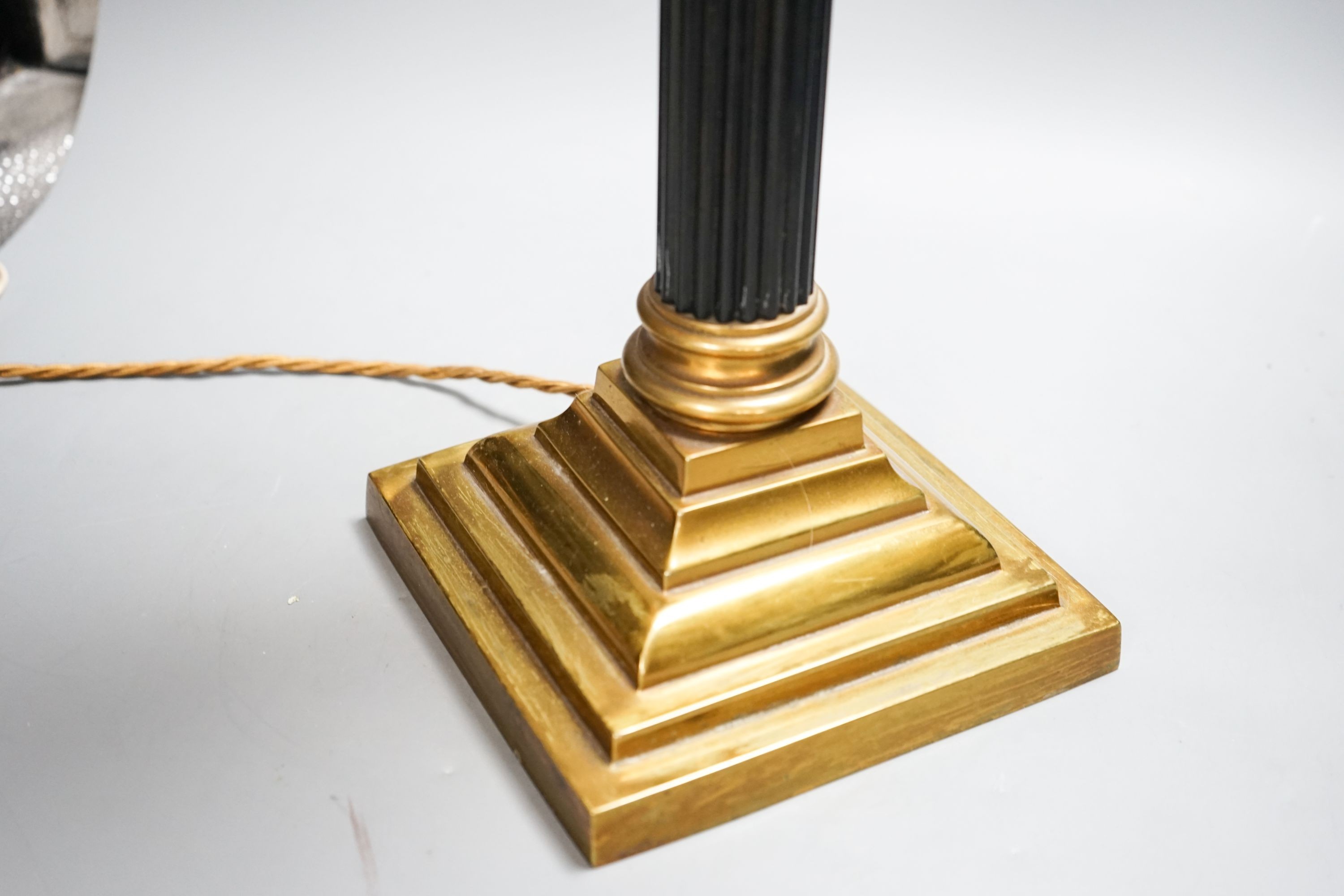 An early 20th century corinthian column oil lamp, converted for electricity, total height 67 cm